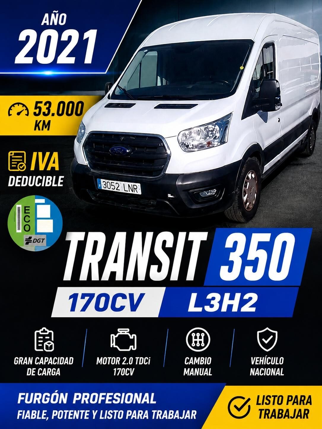 FORD TRANSIT 350 L3H2 VAN TREND 2.0 ECOBLUE HYBRID 170CV 
